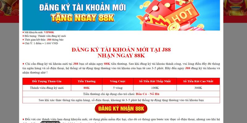 Đăng ký tài khoản mới, J88 tặng ngay 88K